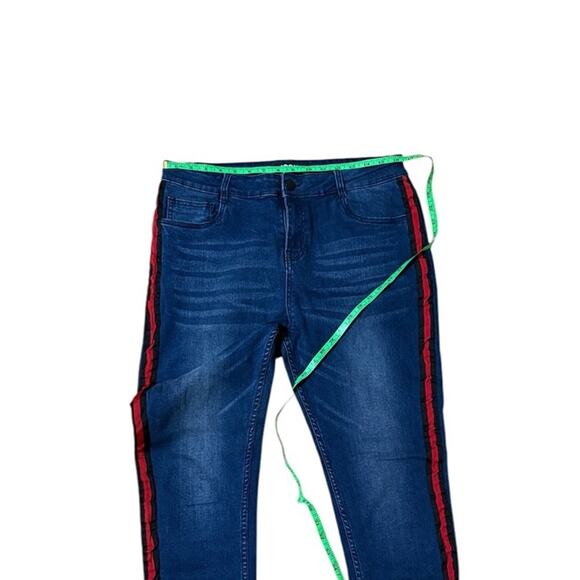 ICON Amsterdam Men Slim Fit Blue Denim Jeans Red & Black Side Stripes 36 - Picture 8 of 8